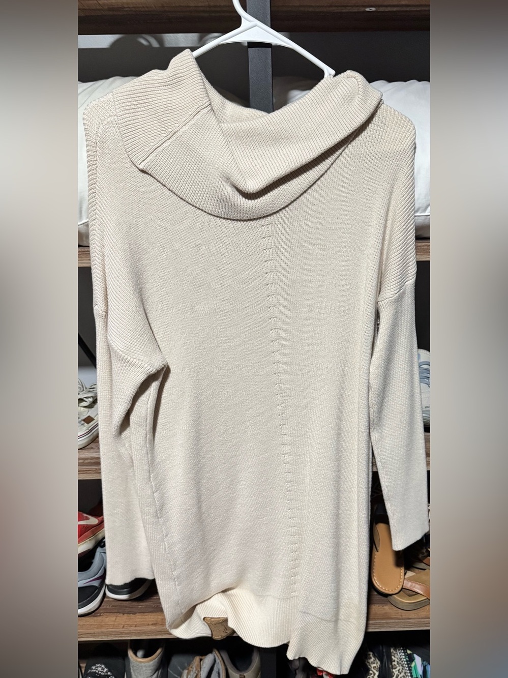 Baccarat Cream Cowl-Neck Longline Sweater Tunic
